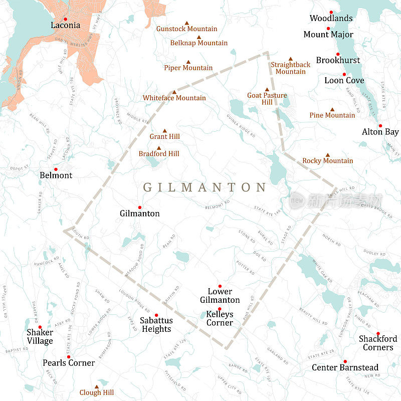 NH Belknap Gilmanton矢量路线图